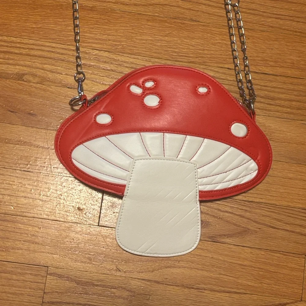 COTTAGECORE NEW Red & White Mushroom Crossbody Boho Bag Detachable Chain Strap - Picture 4 of 7